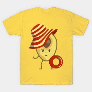 Avocado beach girl with sun hat and swim ring T-Shirt